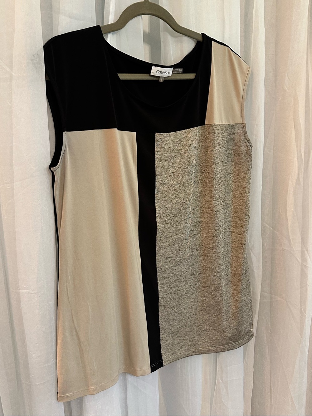 Calvin Klein Black, Cream & Gold Colorblock Sleeveless Tank - Picture 2 of 6